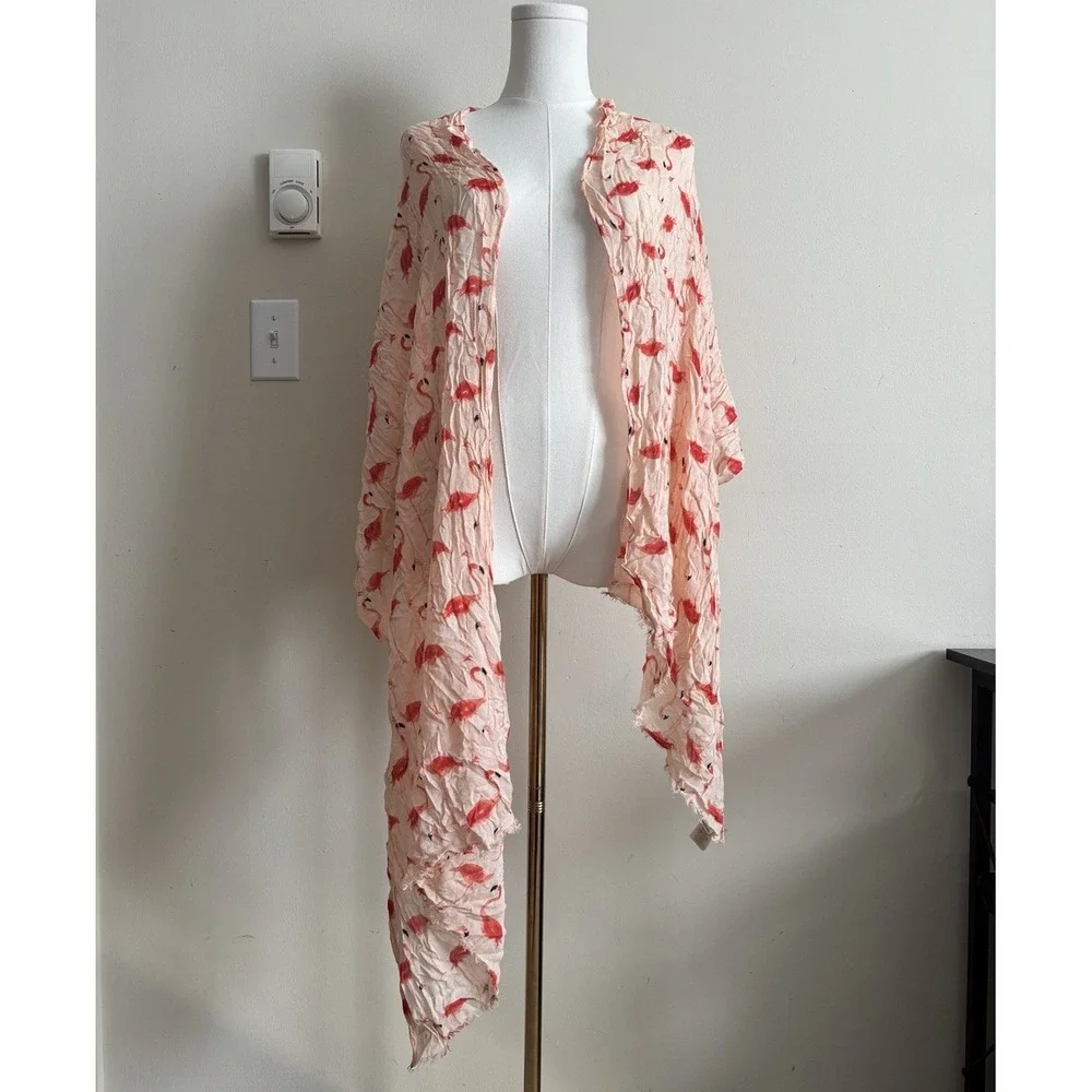 Kate Spade Scarf Festive Flamingos Oblong Pink Resort Vacation Summer *FLAW